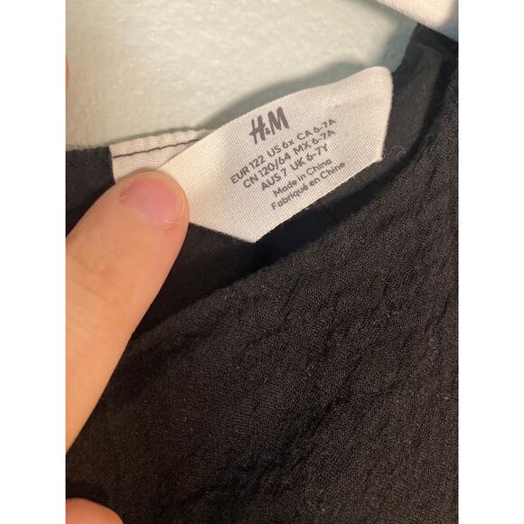 H&M Girls Black Puff Sleeve Lined Cotton Dress ~ Sz  S 6-7 ~ Adorable Simplicity - Picture 5 of 6